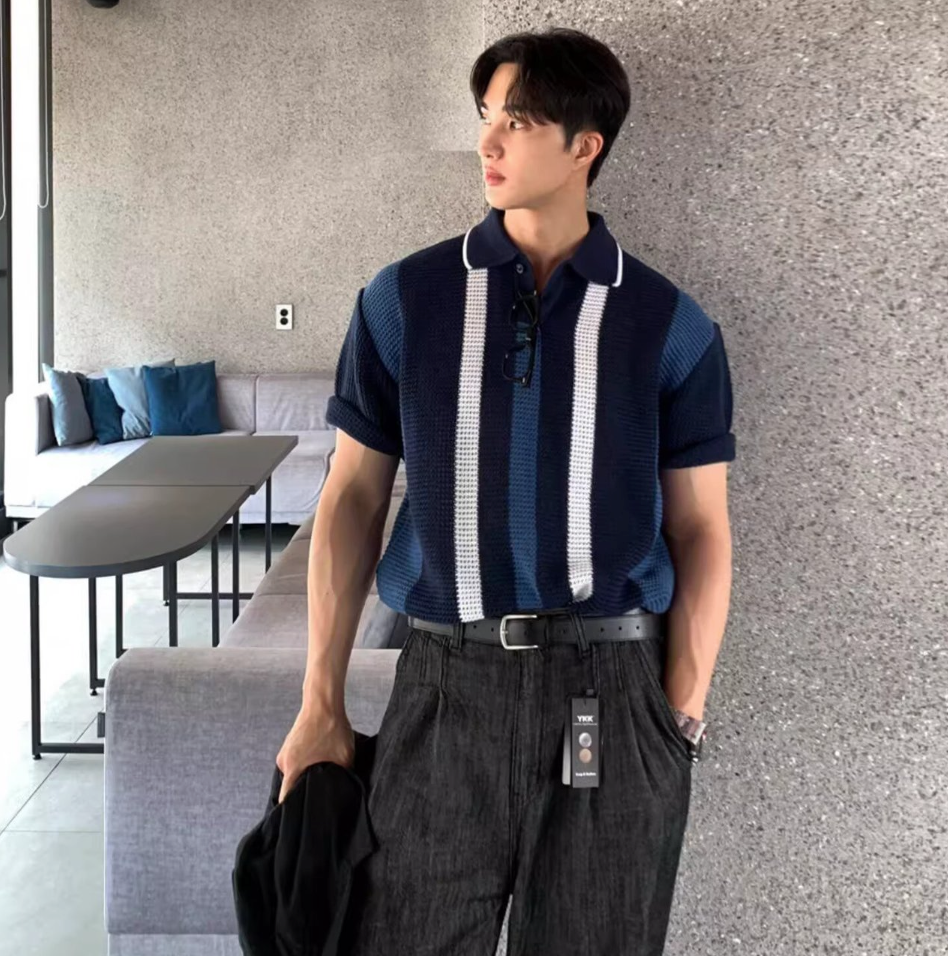 Lapel knit polo shirt