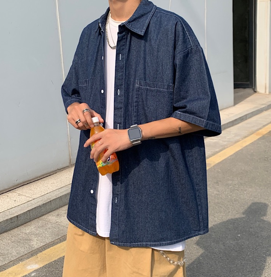 Oversized denim short sleeve jacket