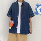 Oversized denim short sleeve jacket