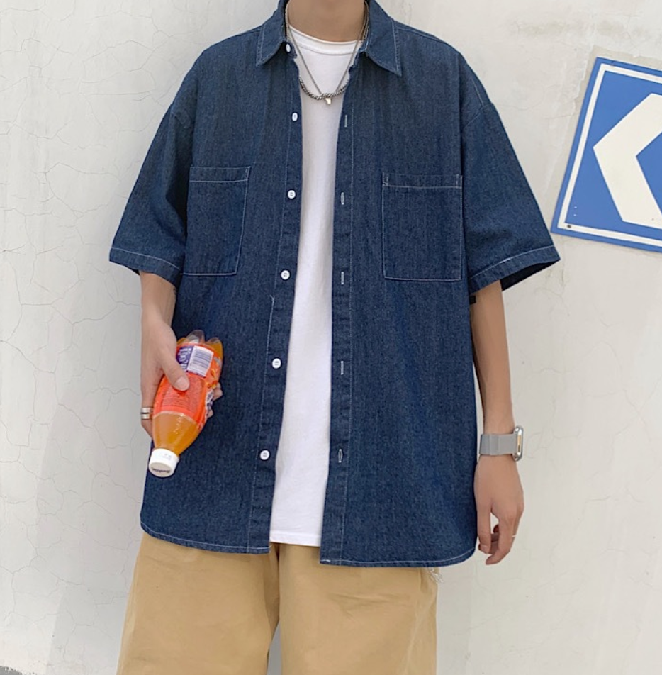 Oversized denim short sleeve jacket