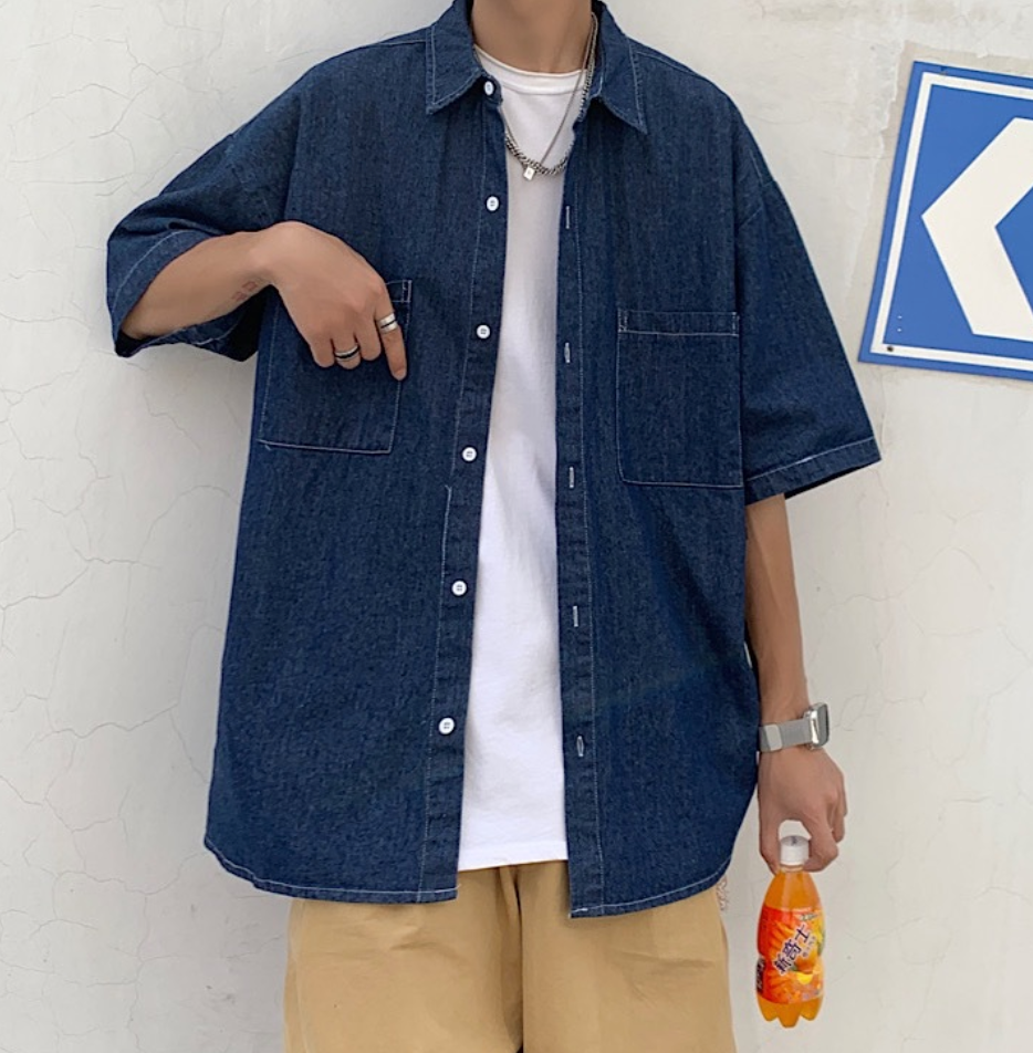 Oversized denim short sleeve jacket