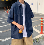 Oversized denim short sleeve jacket