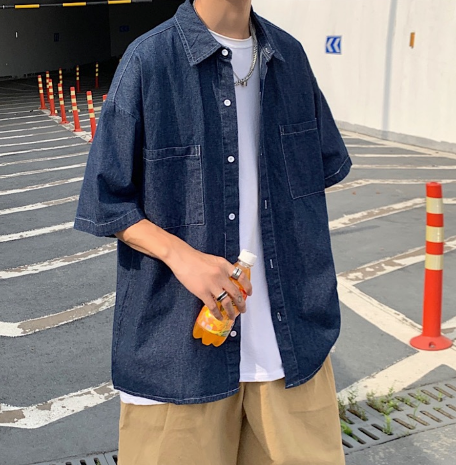 Oversized denim short sleeve jacket