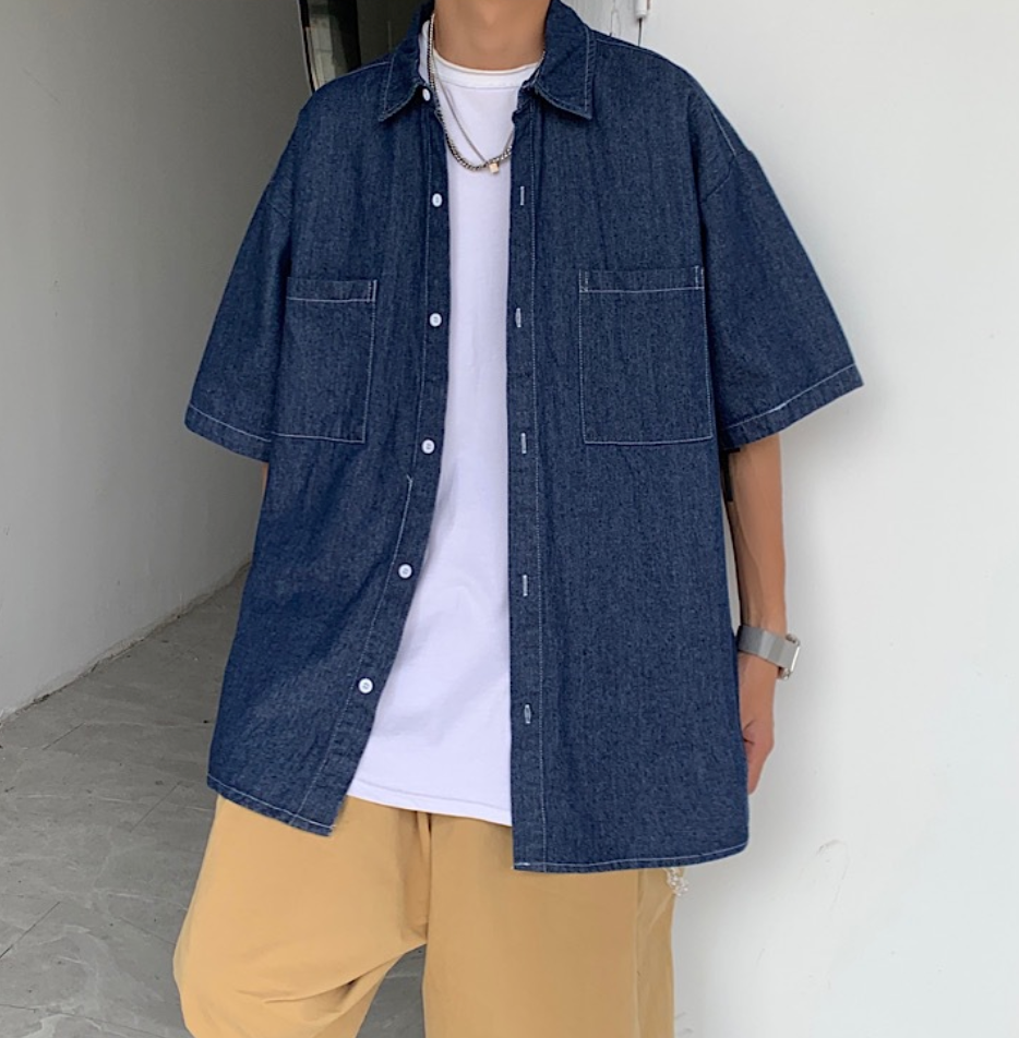 Oversized denim short sleeve jacket