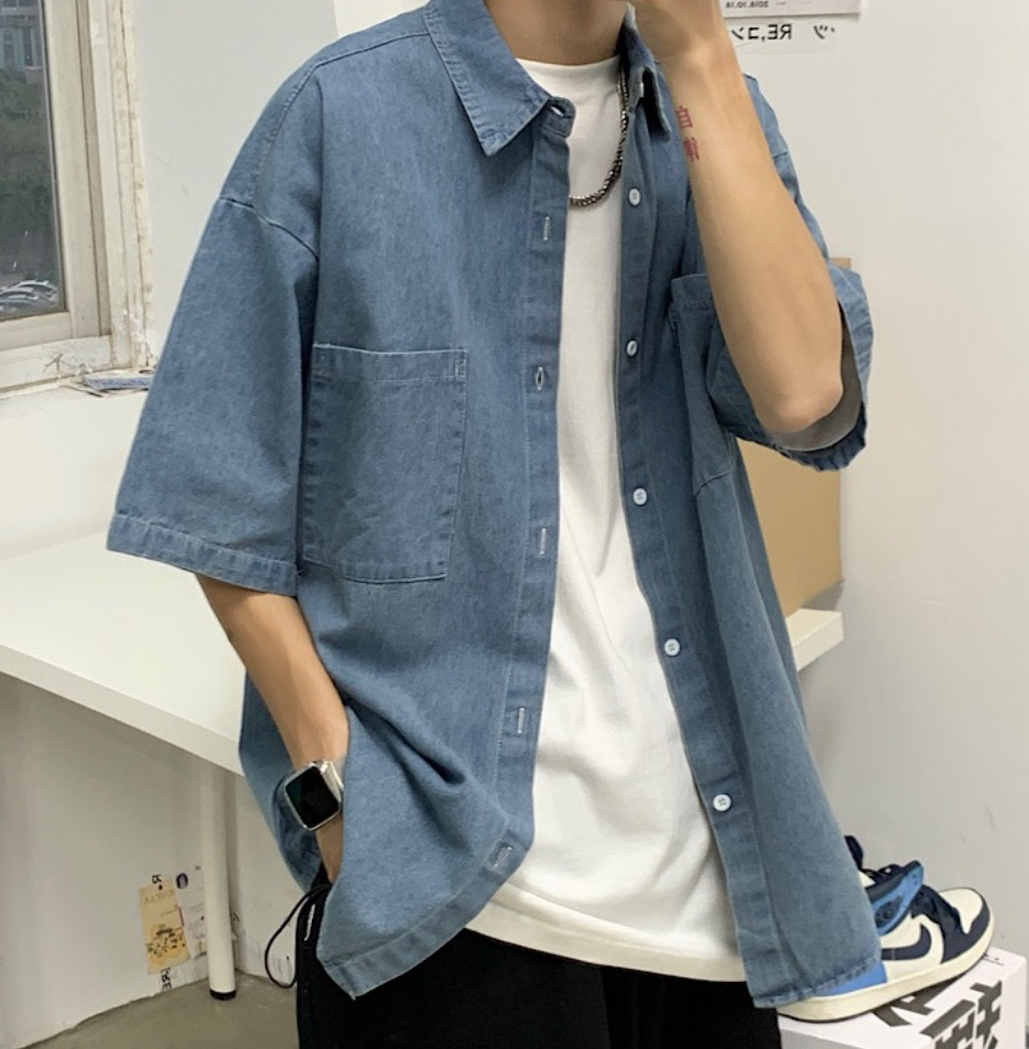 Oversized denim short sleeve jacket