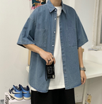 Oversized denim short sleeve jacket