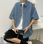 Oversized denim short sleeve jacket