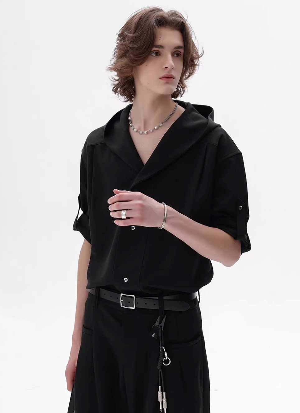 フード付きシャツ メンズ 半袖｜Hooded Short SHIRT