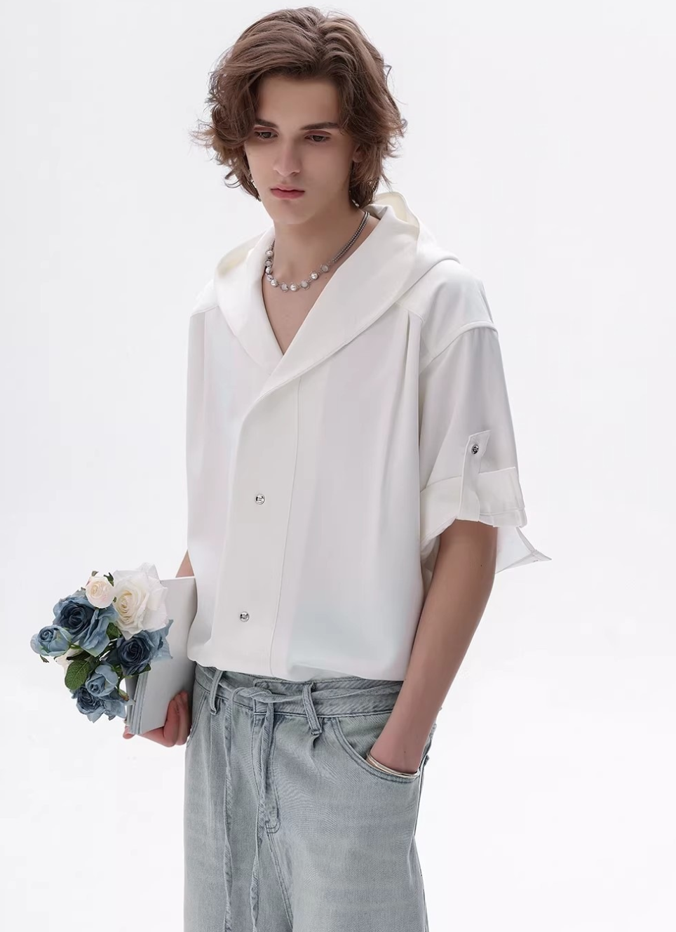 フード付きシャツ メンズ 半袖｜Hooded Short SHIRT