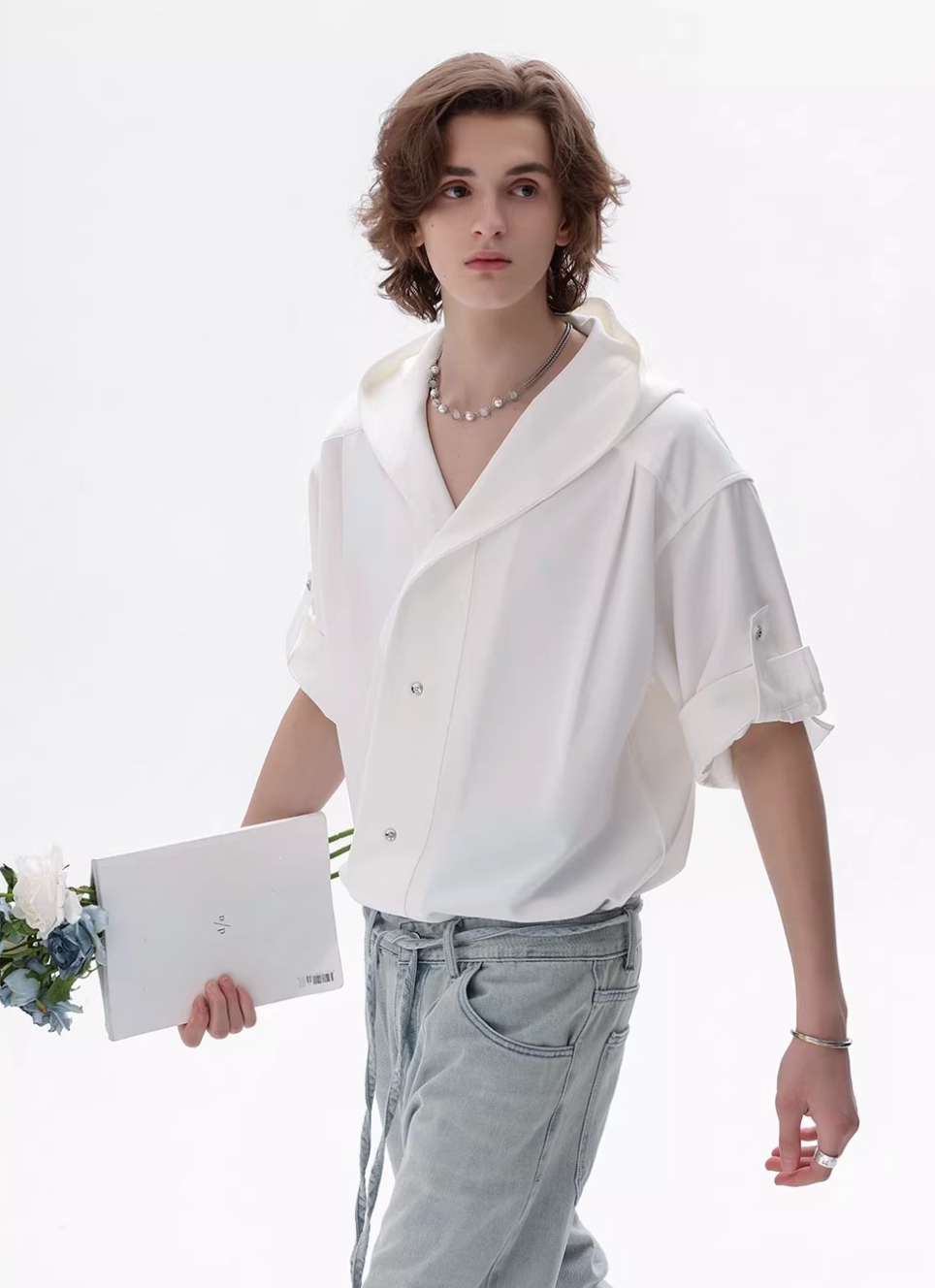 フード付きシャツ メンズ 半袖｜Hooded Short SHIRT