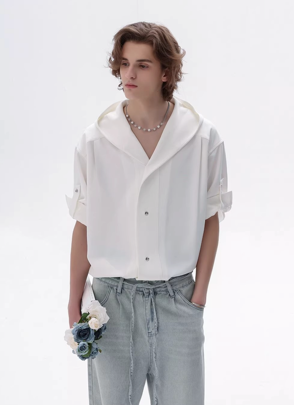 フード付きシャツ メンズ 半袖｜Hooded Short SHIRT