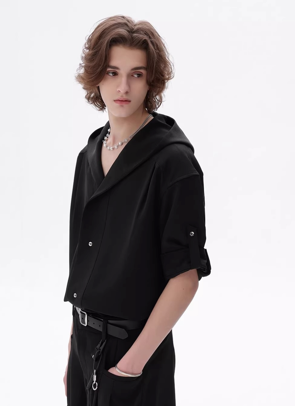 フード付きシャツ メンズ 半袖｜Hooded Short SHIRT