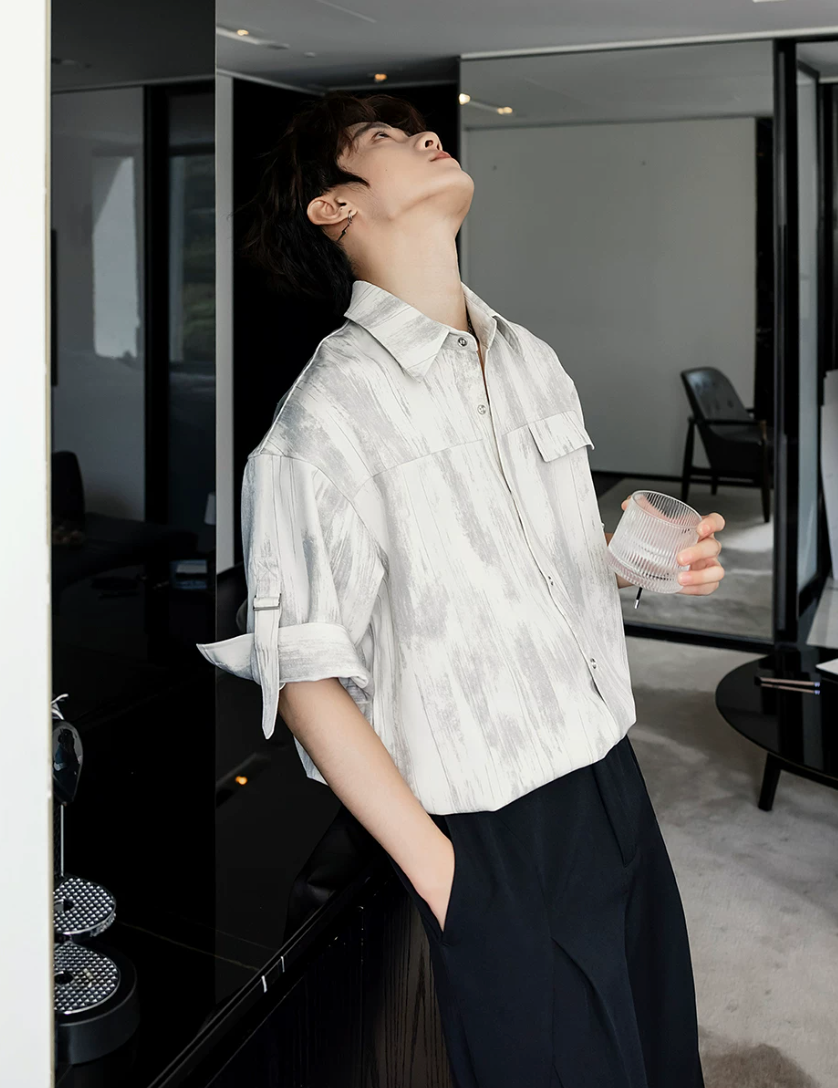 ブラシストロークサテンシャツ メンズ｜Brushstroke Satin SHIRT
