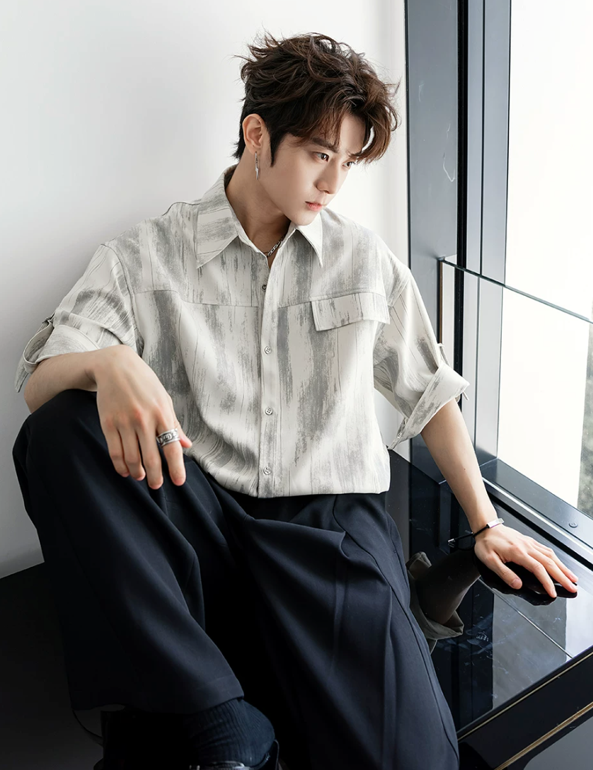 ブラシストロークサテンシャツ メンズ｜Brushstroke Satin SHIRT