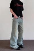 Striped Damaged Denim Pants