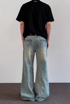 Striped Damaged Denim Pants