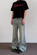 Striped Damaged Denim Pants