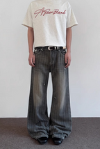 Striped Damaged Denim Pants