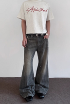 Striped Damaged Denim Pants