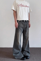 Striped Damaged Denim Pants