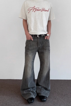 Striped Damaged Denim Pants