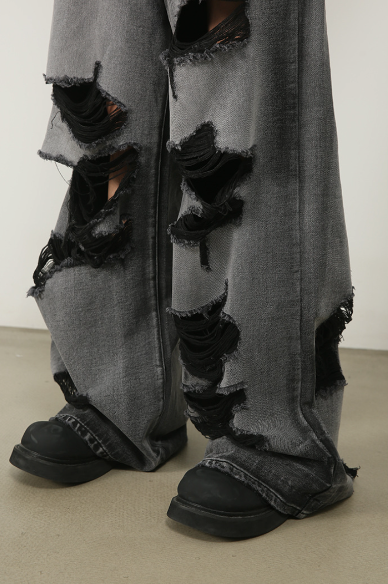 Damage Wide Jeans