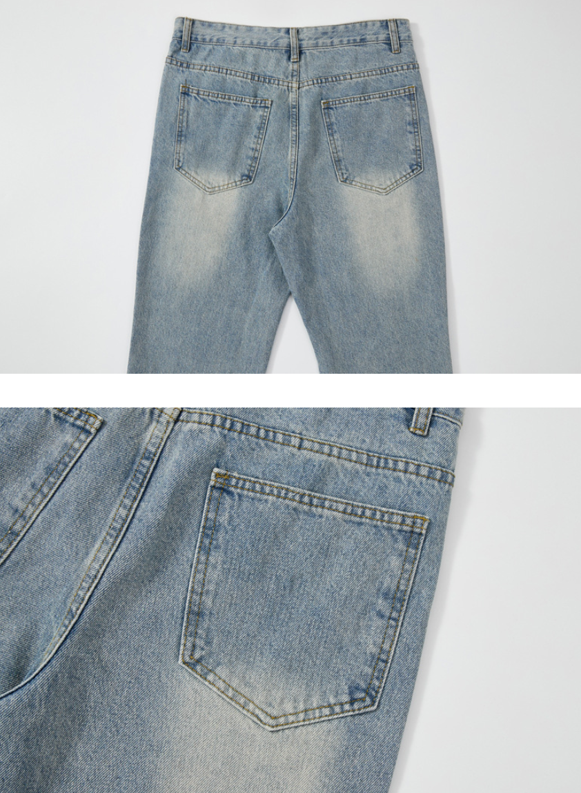 Distressed straight denim pants