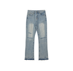Distressed straight denim pants