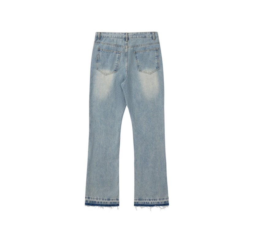 Distressed straight denim pants
