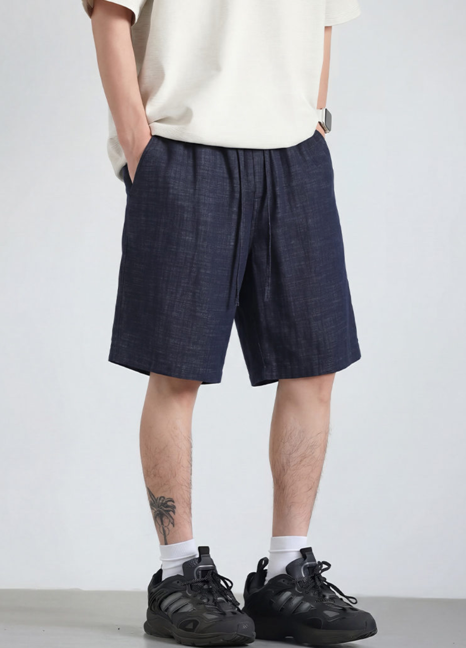 Elastic waist denim shorts
