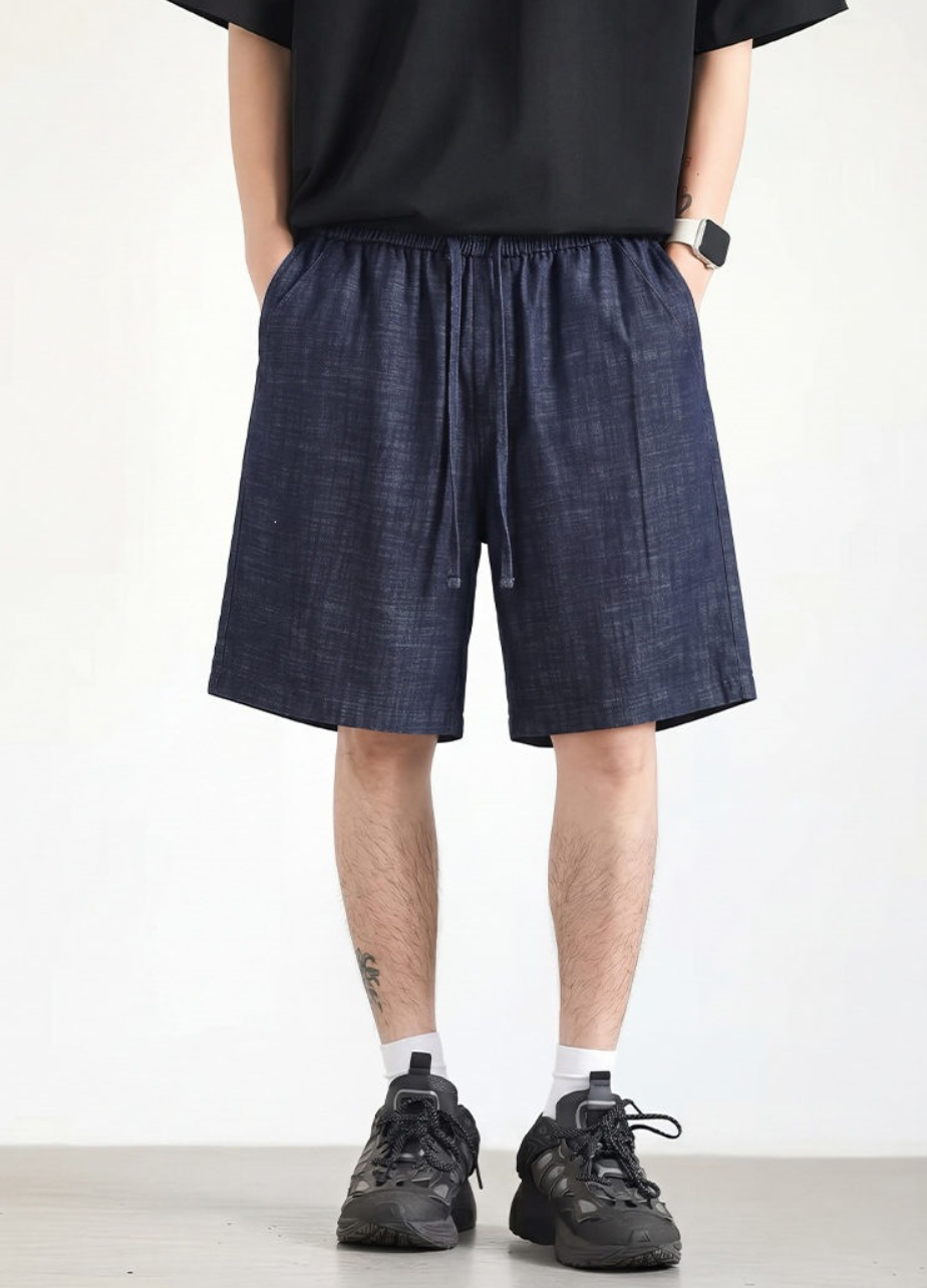 Elastic waist denim shorts