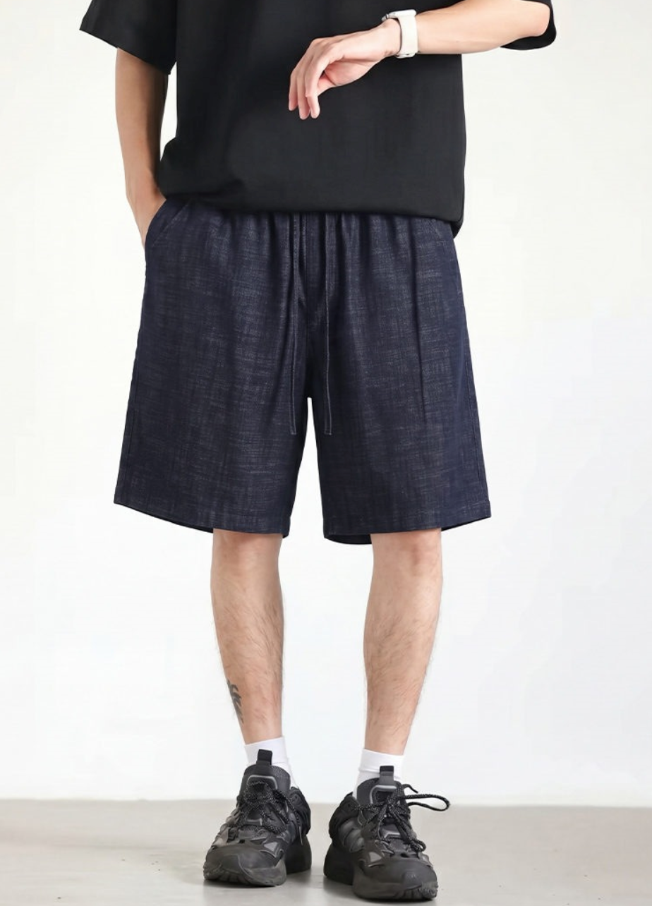 Elastic waist denim shorts