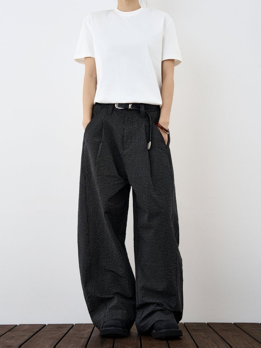 Check pattern casual pants