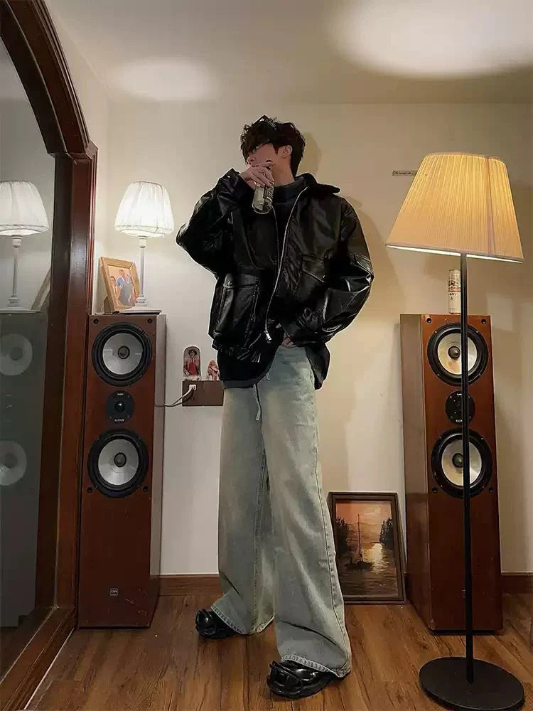 Collar boa leather jacket