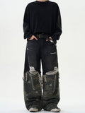 Damaged Wide Denim Pants