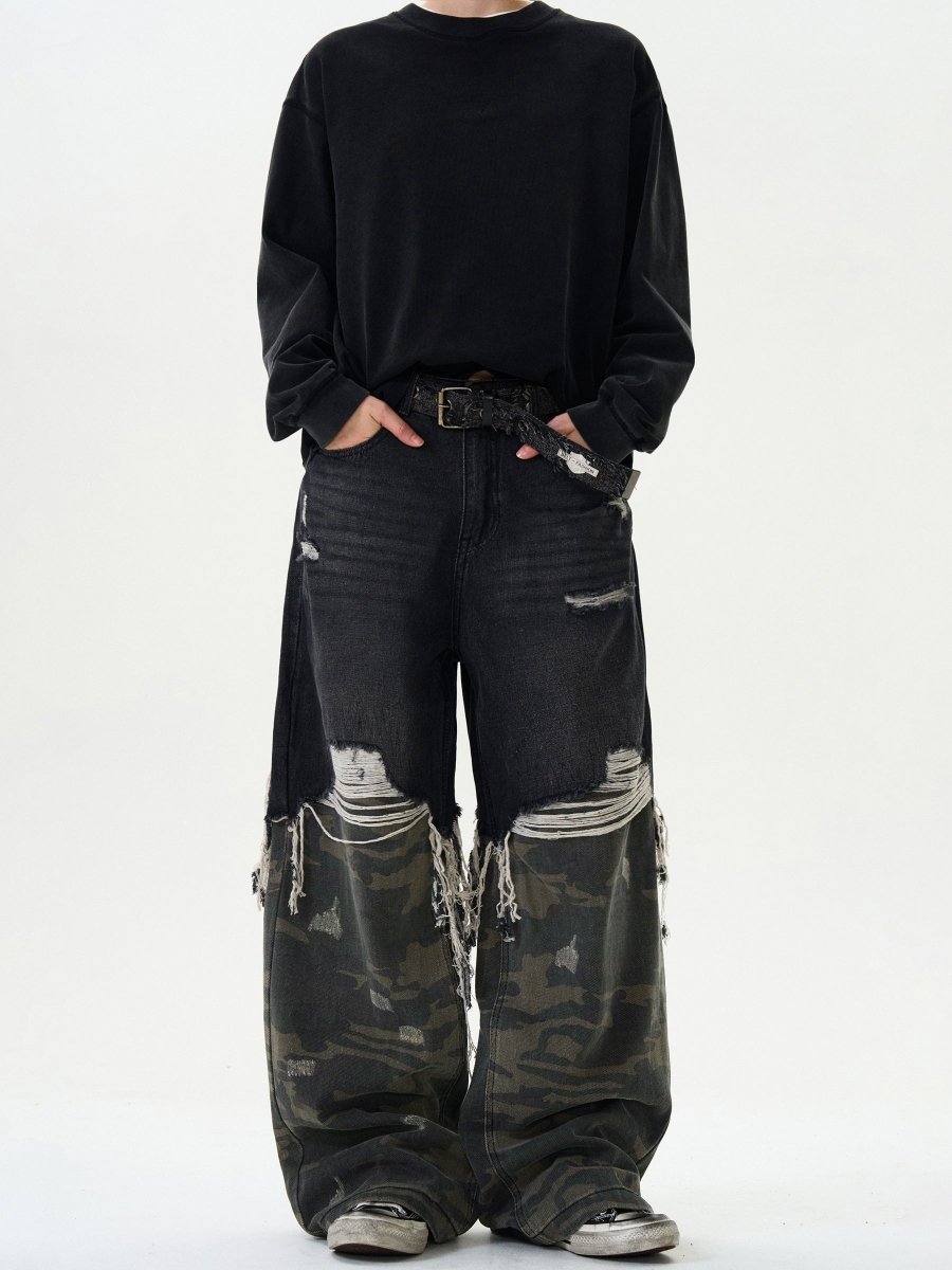 Damaged Wide Denim Pants