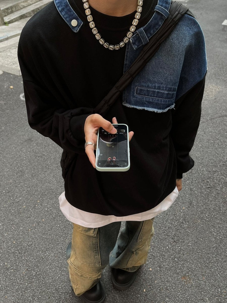 Denim Panel Sweat T -shirt