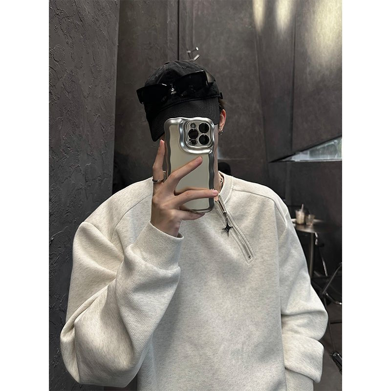 Diagonal half zip sweat trainer