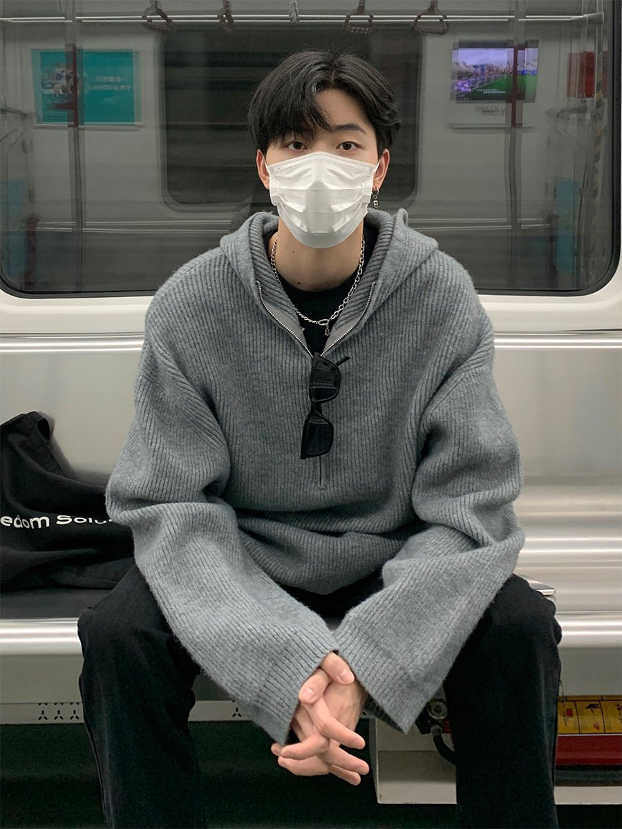 Halfzip semi -long knit
