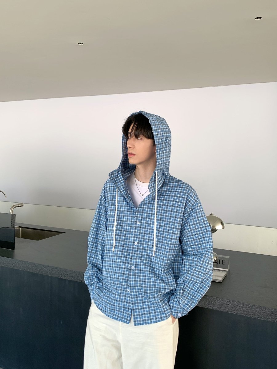 フード付き ボタンアップシャツ / hooded shirt