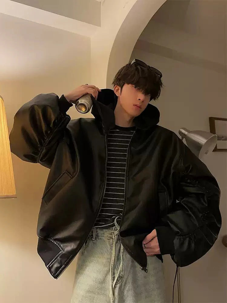 Hoodie leather jacket