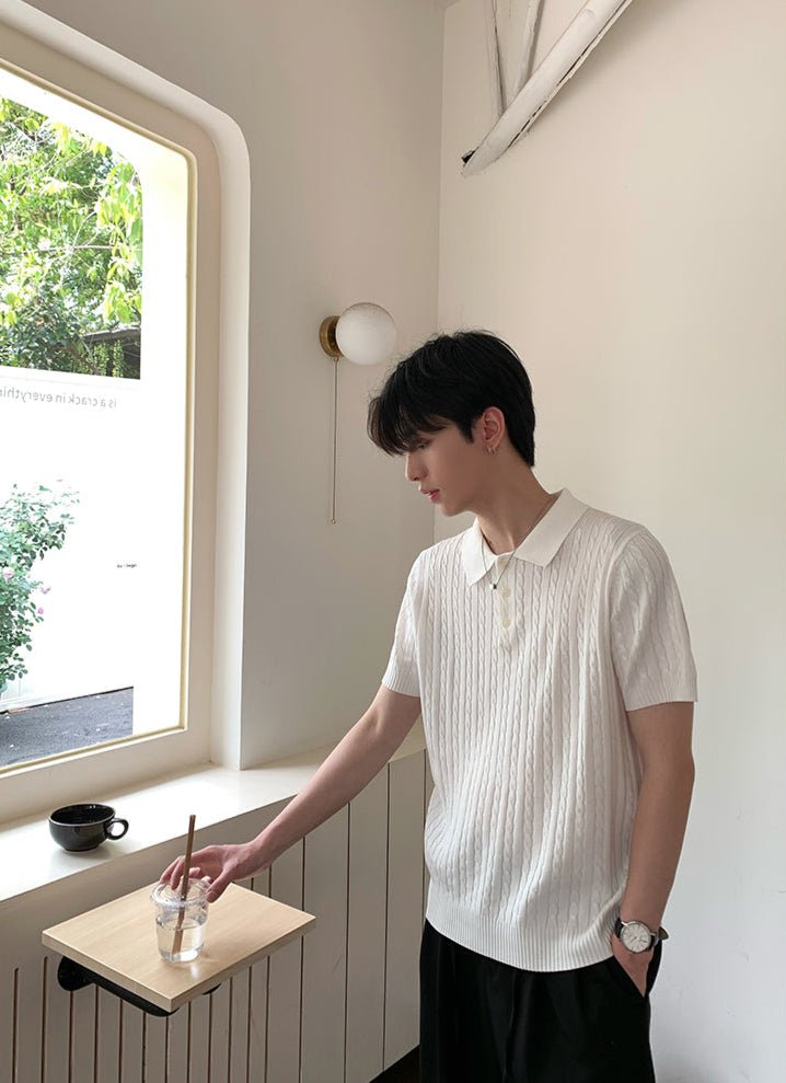 Lapel knit short sleeve T-shirt