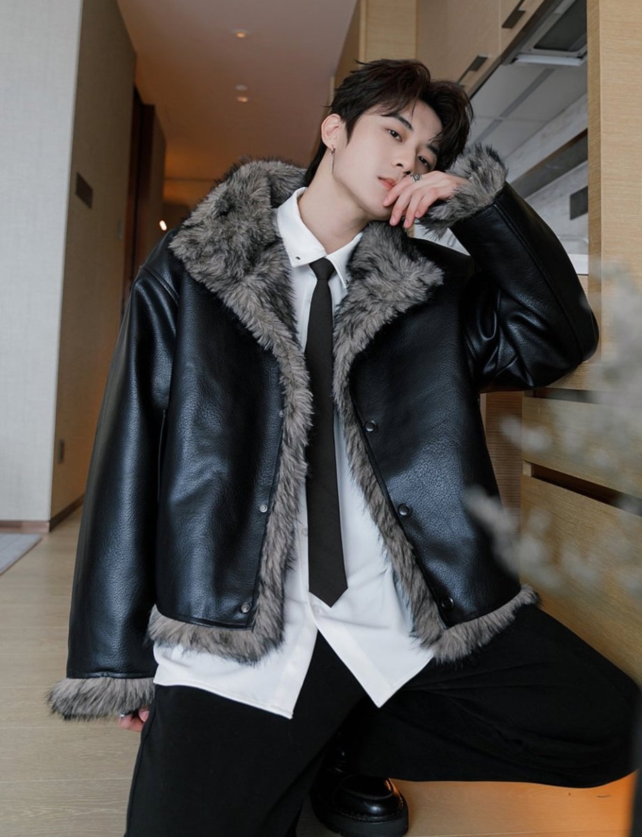 Leather fur jacket