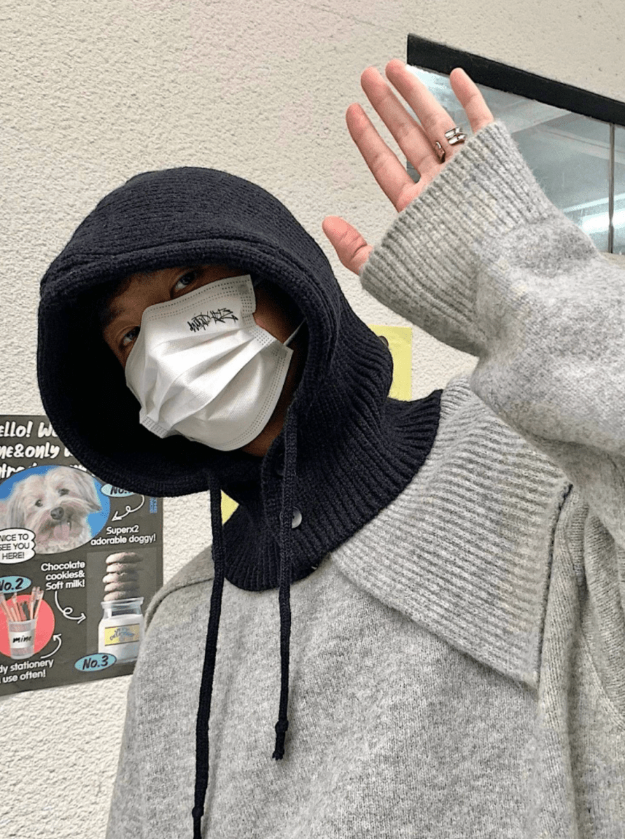 バラクラバ一体型ニットフードウォーマー