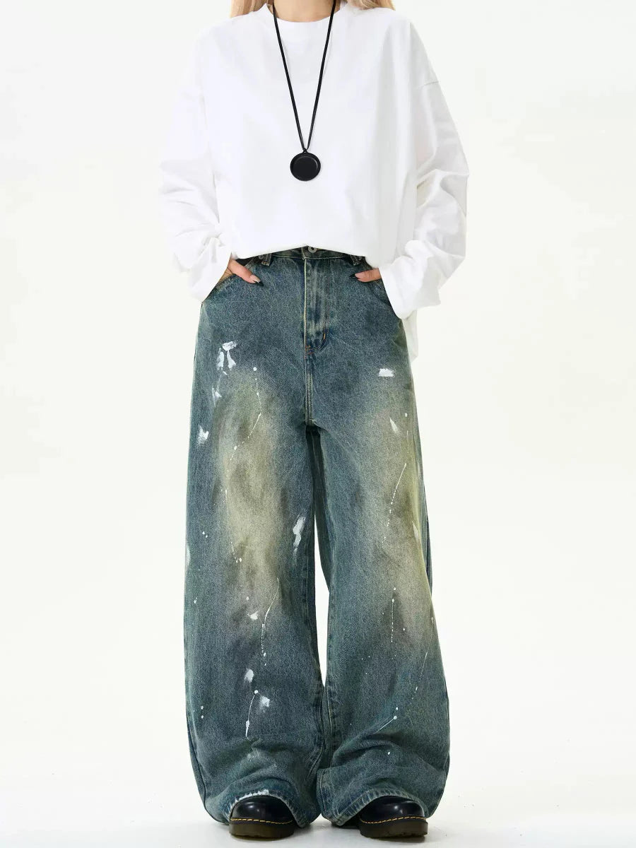 Painted straight denim pants