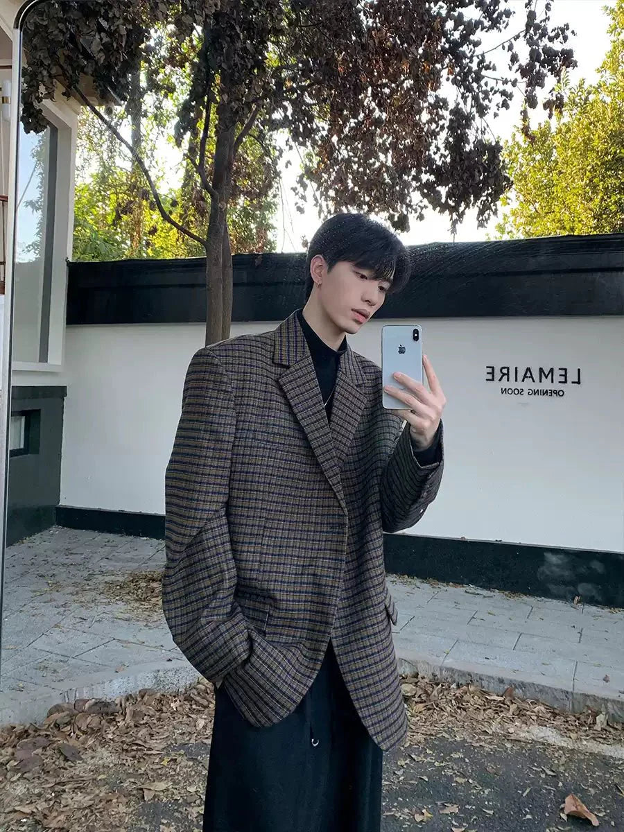 Retro check loose blazer