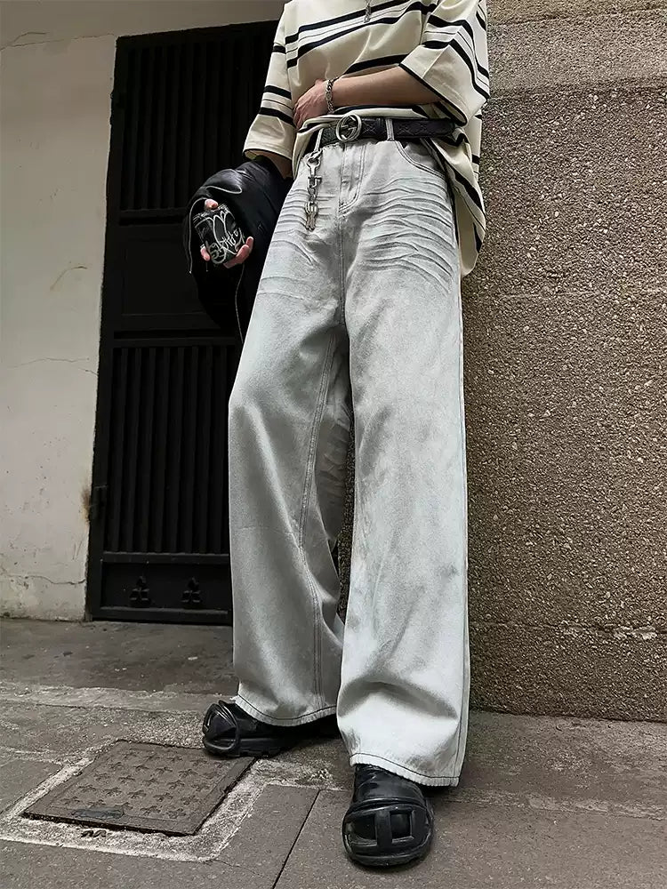 Retro straight denim pants