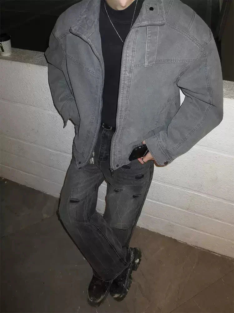 Stand collar denim jacket