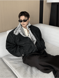 Stand Collar Fur PU Jacket