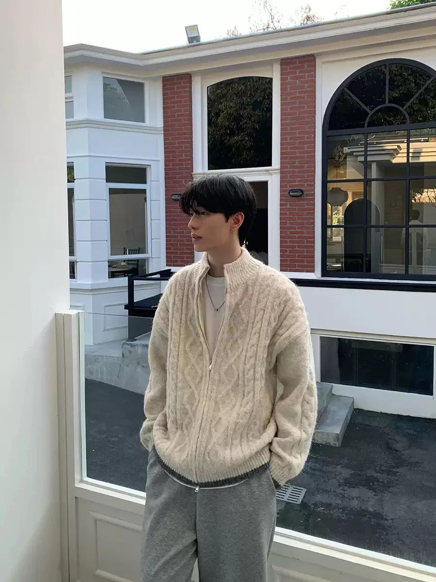 Stand collar zipper knit jacket